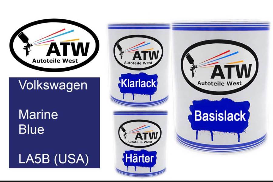 Volkswagen, Marine Blue, LA5B (USA): 1L Lackdose + 1L Klarlack + 500ml Härter - Set, von ATW Autoteile West.